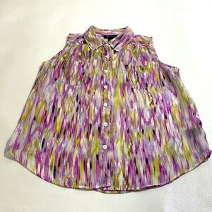 AB Studio Sleeveless Sheer Button Up